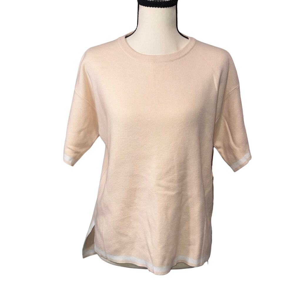 ANRABESS Old Money Soft Peach Preppy Country Club Short Sleeve Knit Top XS